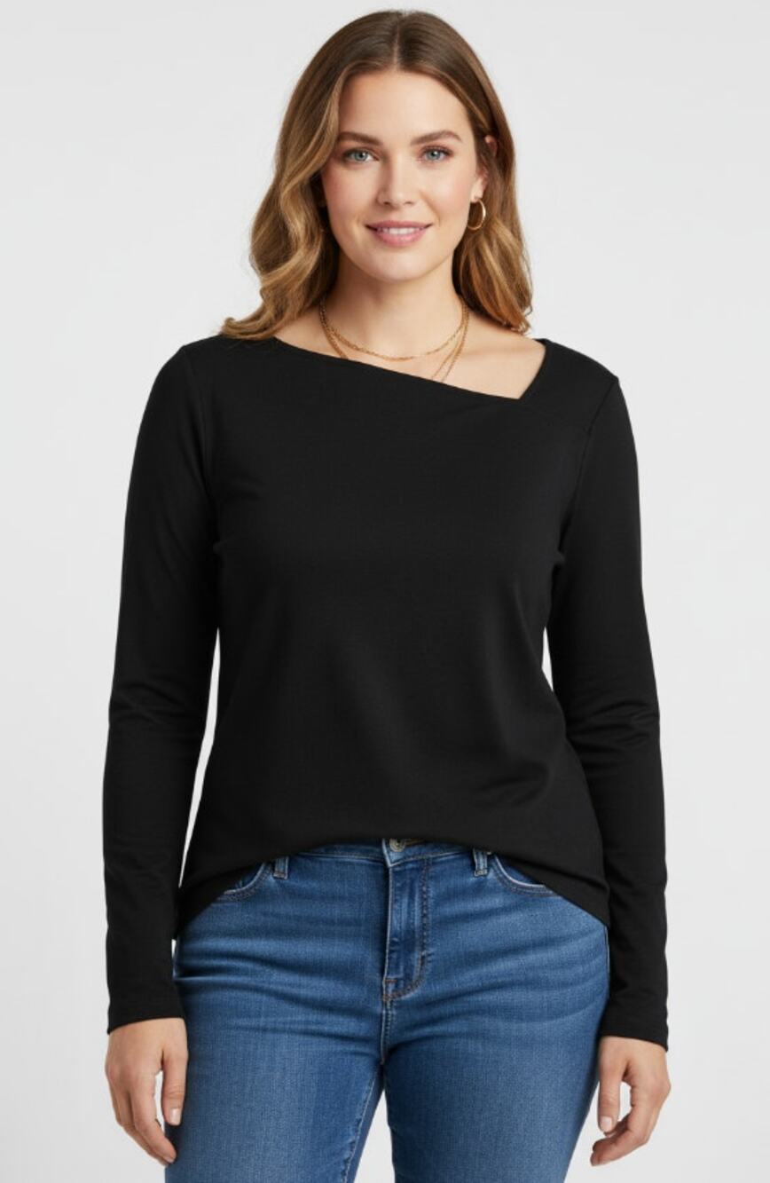 ANN TAYLOR BLACK SQUARE NECKLINE LONG SLEEVE KNIT T-SHIRT NWT WOMENS SIZE XXL